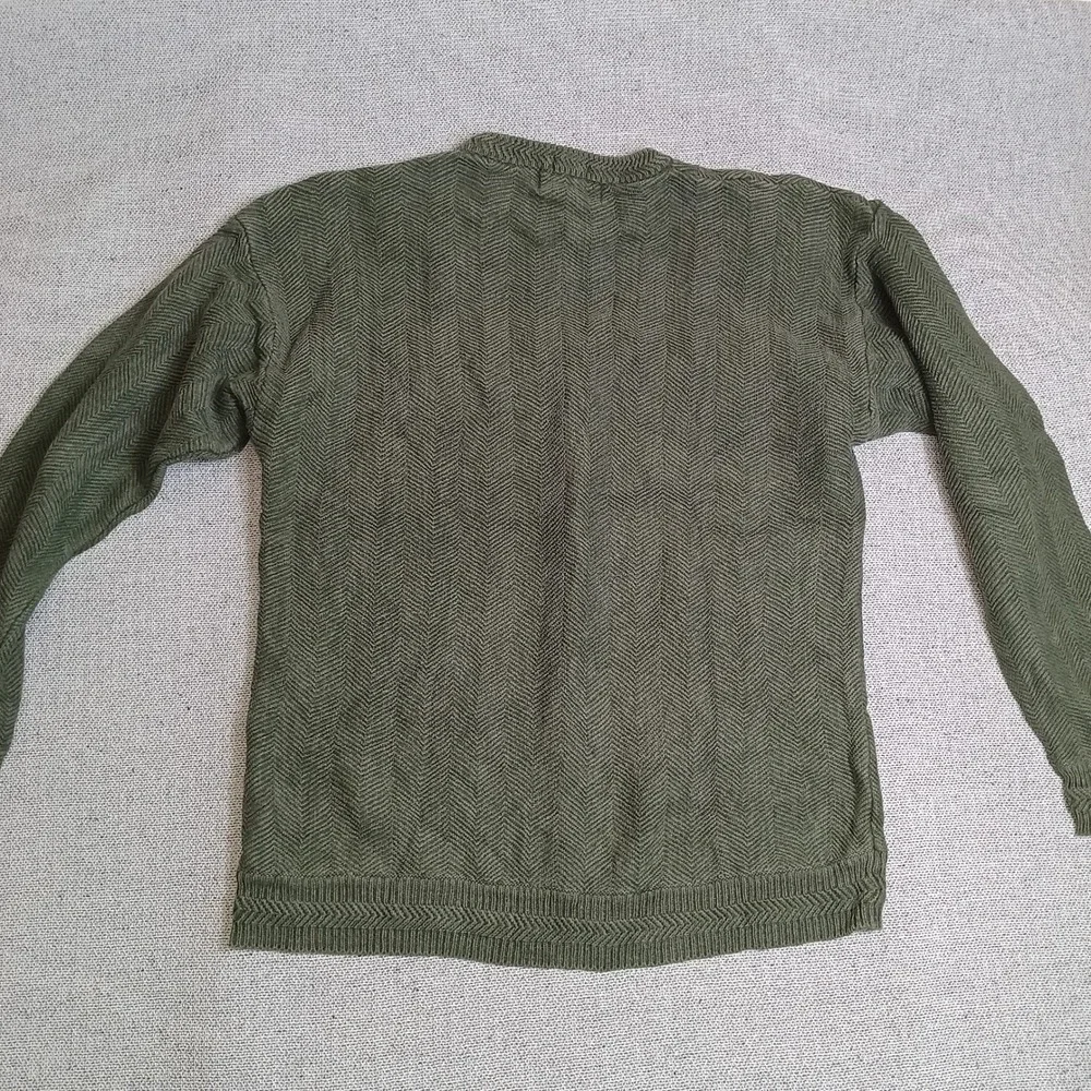 Chaps Ralph Lauren Sweater Mens L Green Excellent Herringbone Cotton Crewneck